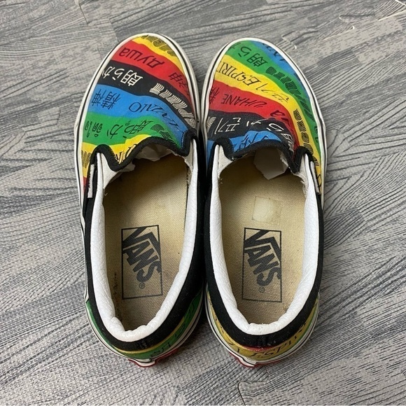 Vans Classic Slip-On Canvas Multicolor Striped Japanese Script Slip On Sneakers - Picture 6 of 12